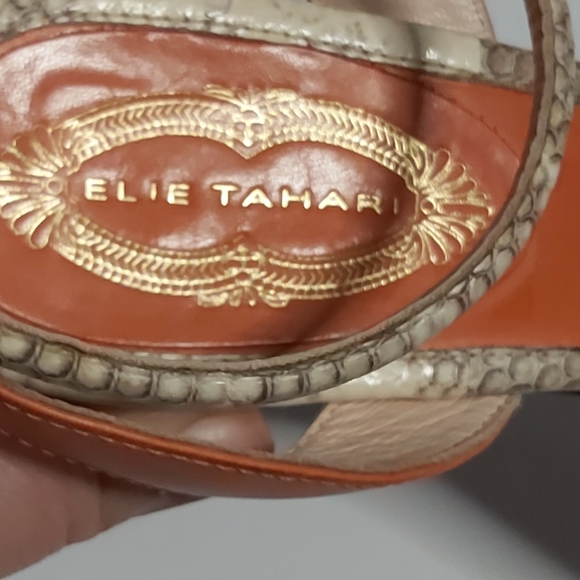 Elie Tahari Leather Snakeskin Platform Sandal - Picture 6 of 9